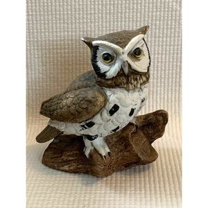 Vintage painted Ceramic Owl Figurine marked Cottagecore woodland Figurine